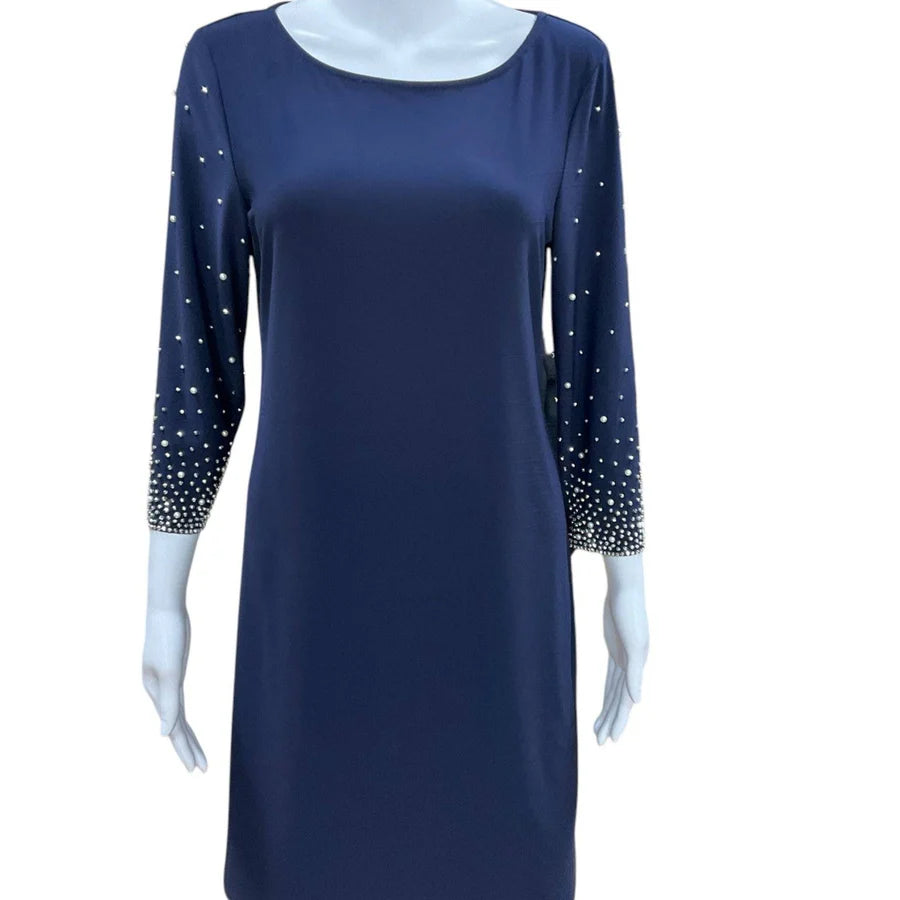 MSK Navy Pearls Pre-Owned Ladies New with Tags Dress - Size Medium