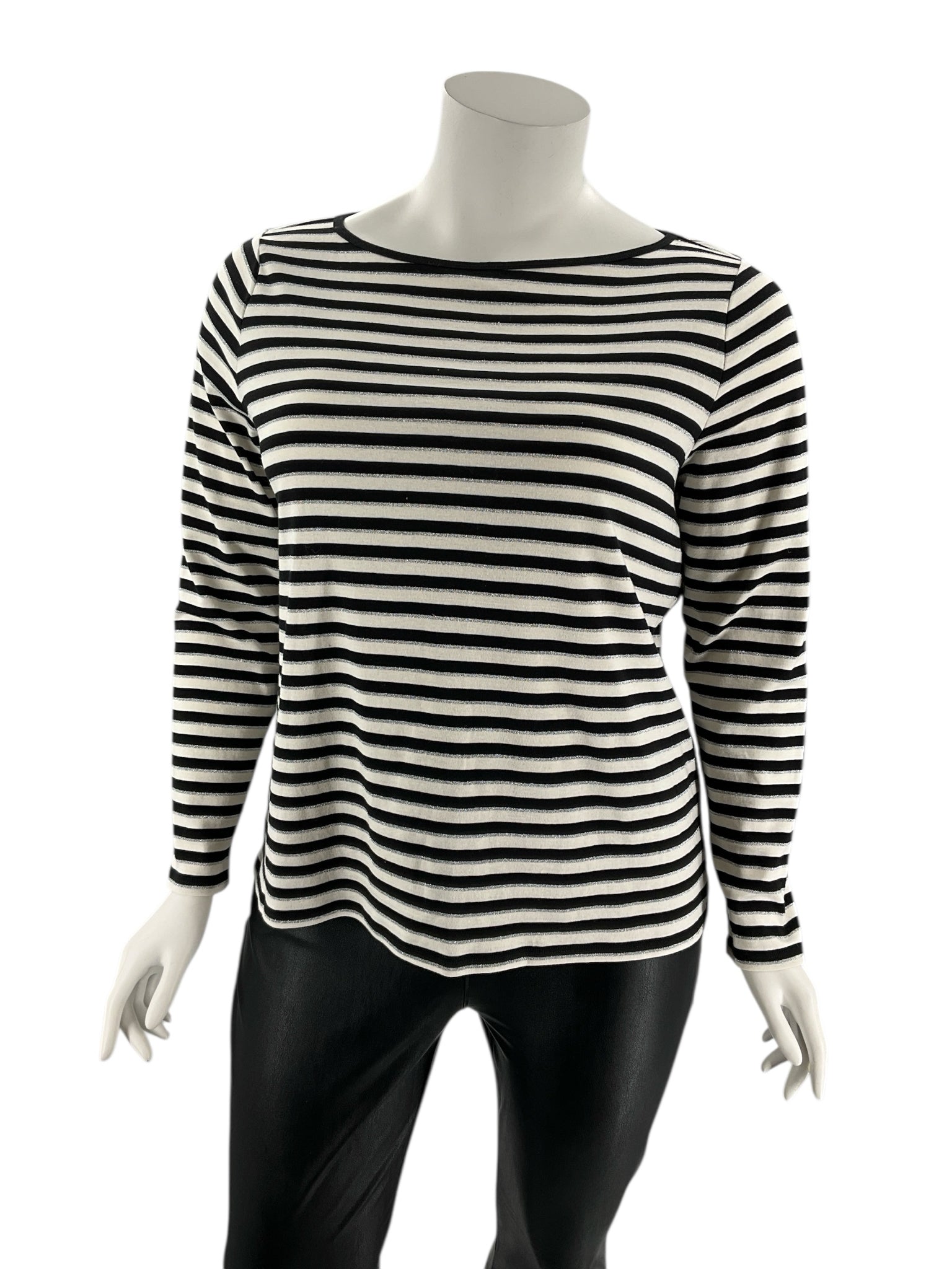 Talbots Black/Silver/Ecru Stripe Pre-Owned Ladies Top - Size 2X