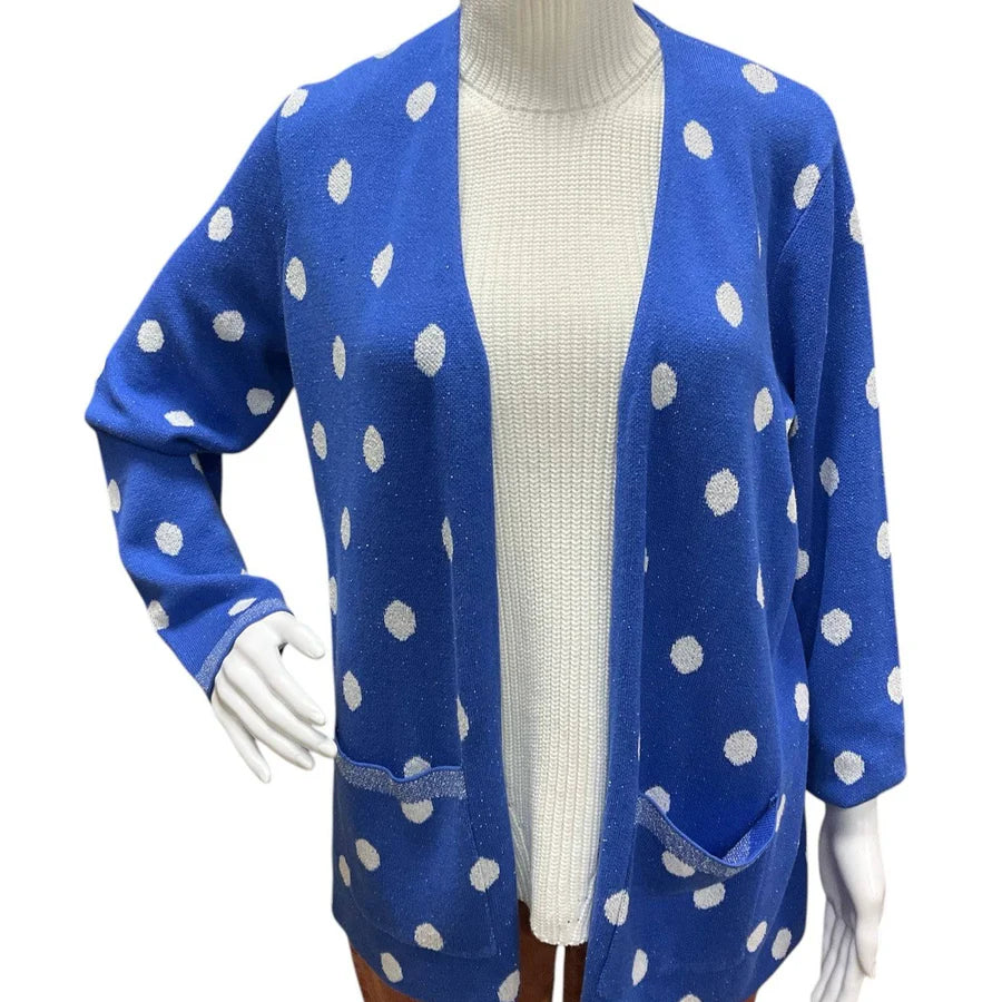 Foxcroft Blue/White Polka Dot Pre-Owned Ladies Shrug - Size Petite Large