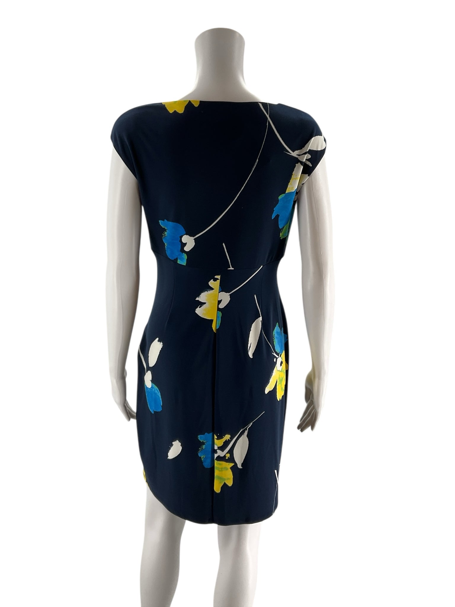 Ralph Lauren Navy/Yellow Floral Pre-Owned Ladies Dress - Size 8 Petite