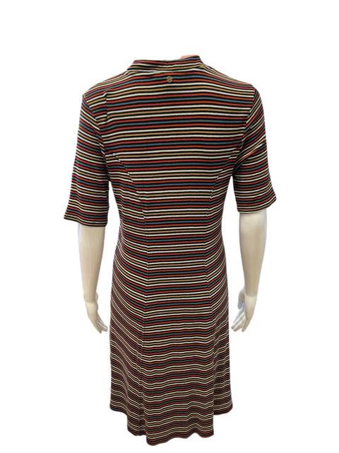 Back view of Volcom Dress Size Small featuring black and multi-stripe pattern and short sleeves, sold by Margaret’s Fine Consignments.