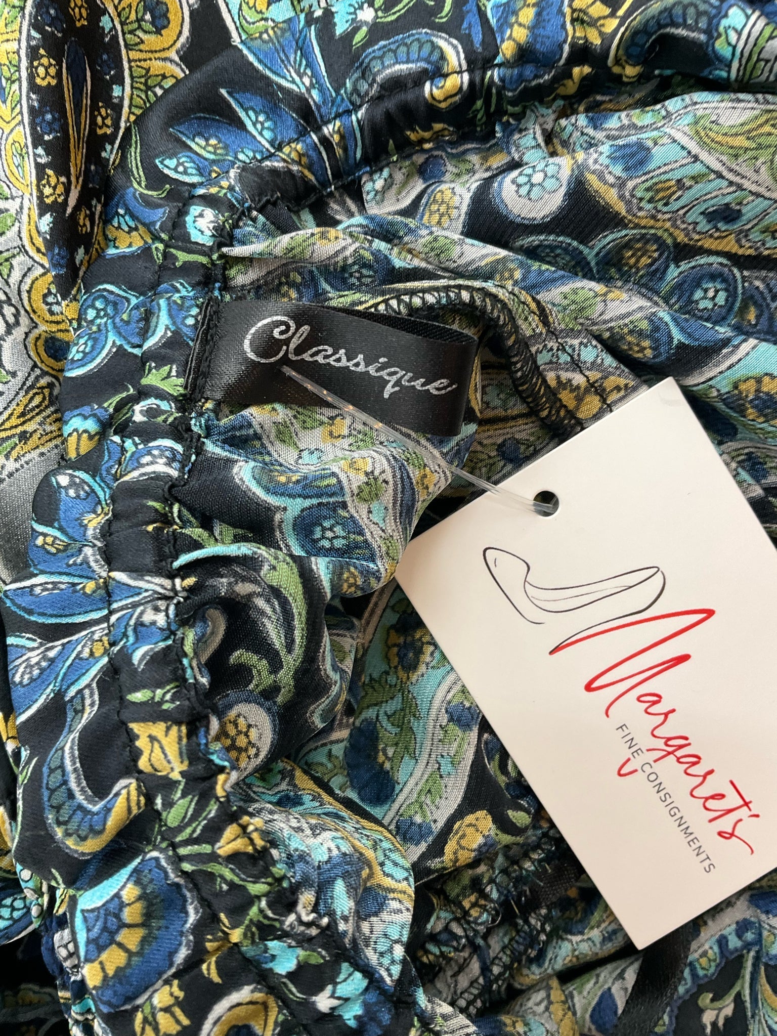 Classique Black/Blue Paisley Pre-Owned Ladies Dress - Size Small