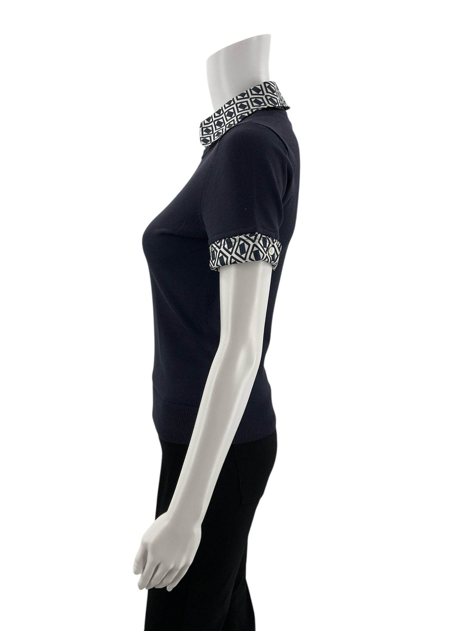 Ann Taylor Navy/White Print Pre-Owned Ladies New with Tags Top - Size XS Petite