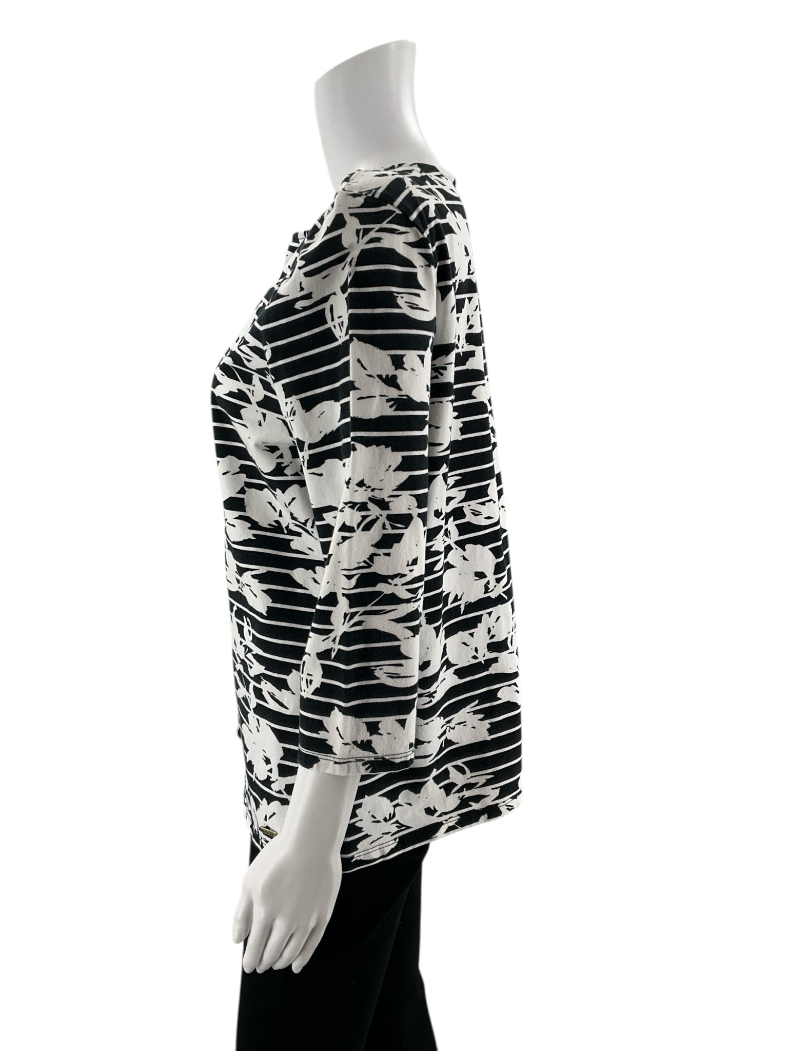 No Brand - Black/White Floral Pre-Owned Ladies Casual Top - Size Large