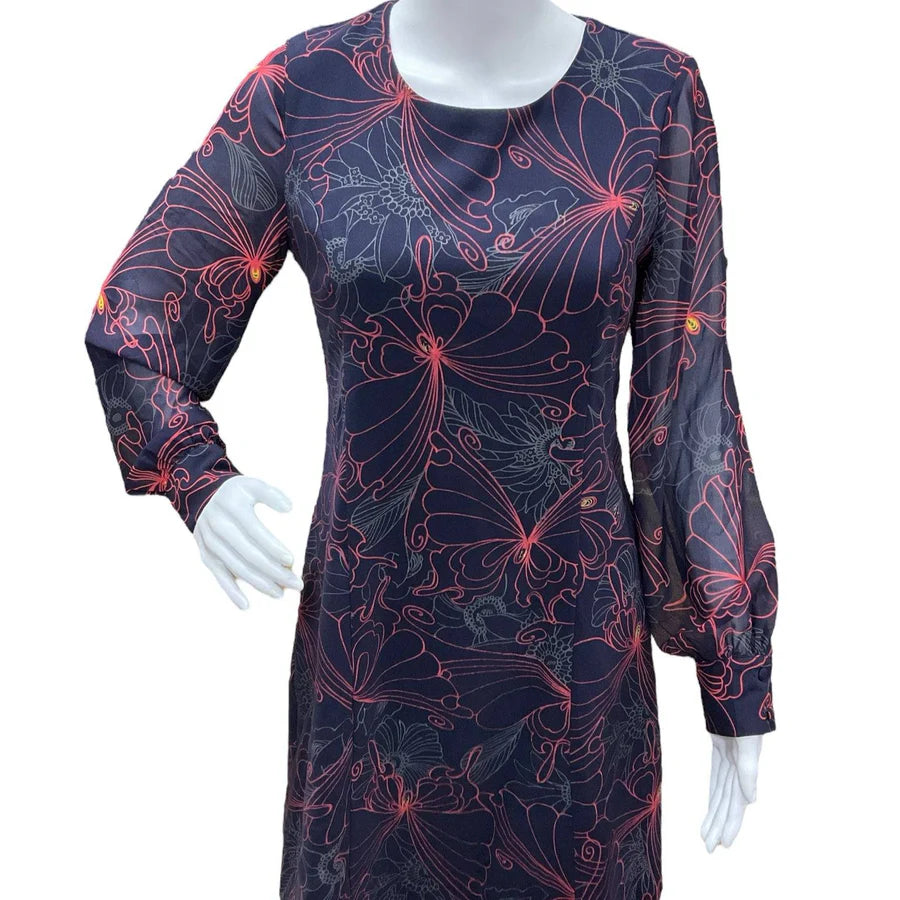 Julie Brown Navy Butterfly Print Pre-Owned Ladies Dress - Size 4