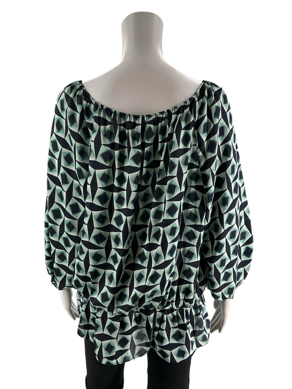 Vince Camuto Navy/Mint Green Print Pre-Owned Top - Size Large