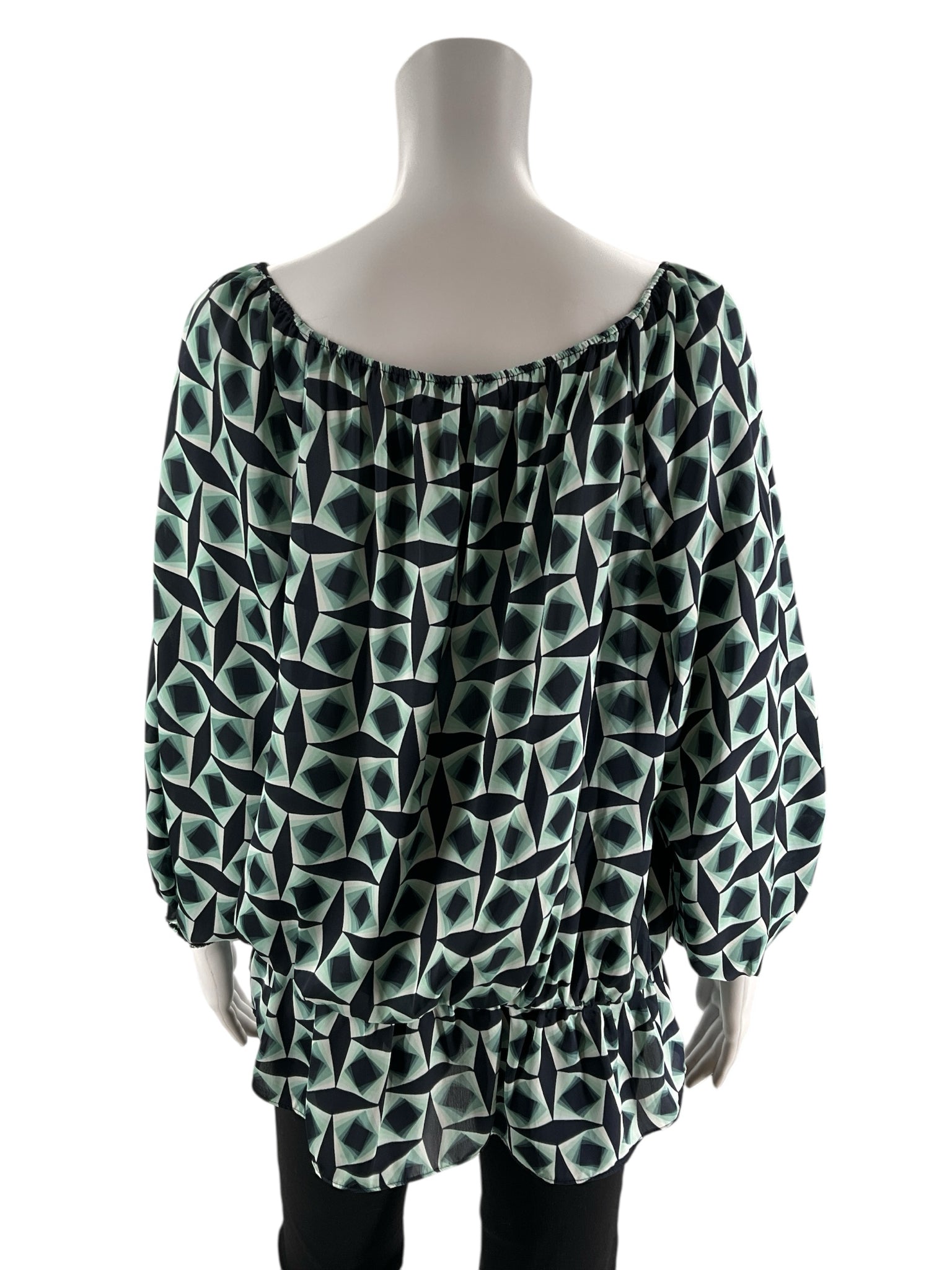 Vince Camuto Navy/Mint Green Print Pre-Owned Top - Size Large
