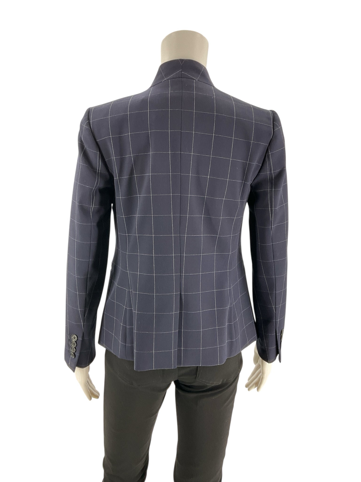 Ann Taylor Navy/White Checkered Pre-Owned Ladies Blazer - Size 00 Petite