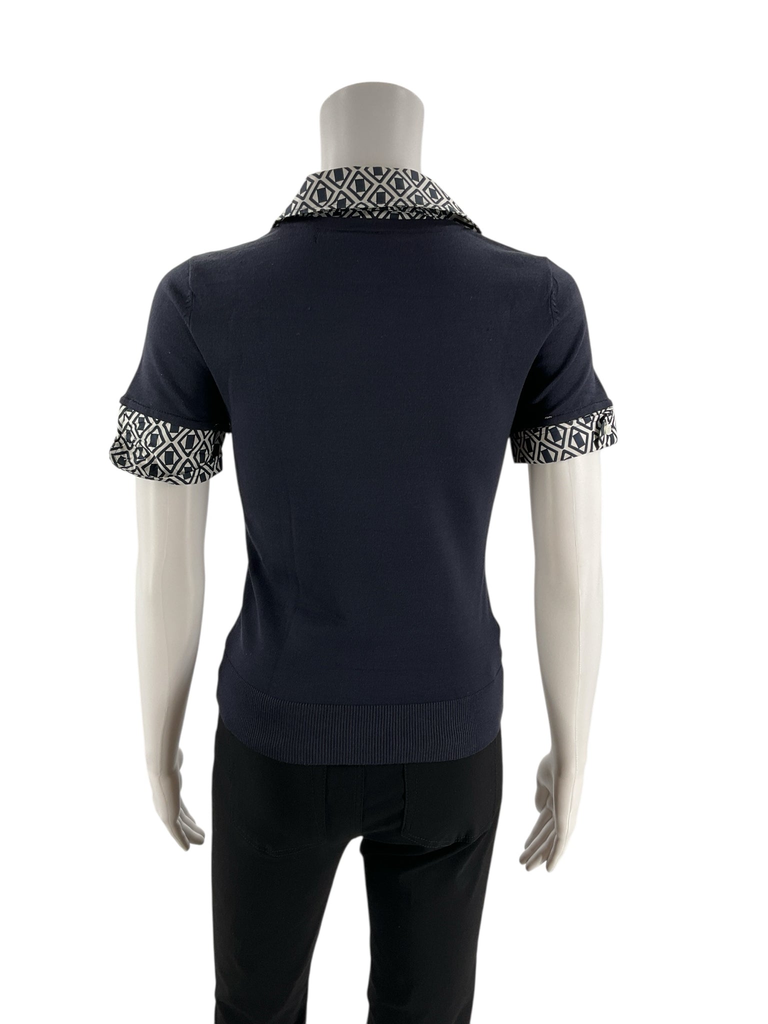 Ann Taylor Navy/White Print Pre-Owned Ladies New with Tags Top - Size XS Petite