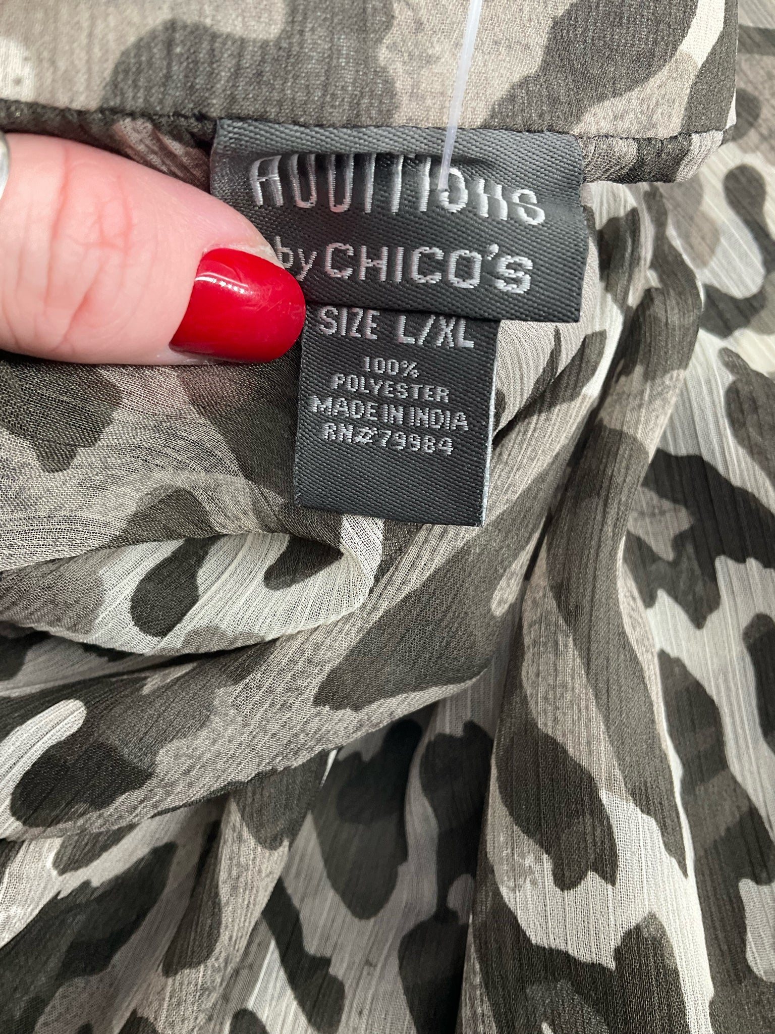 Additions by Chicos - Gray/Black Animal Ladies Casual Top - Size L/XL