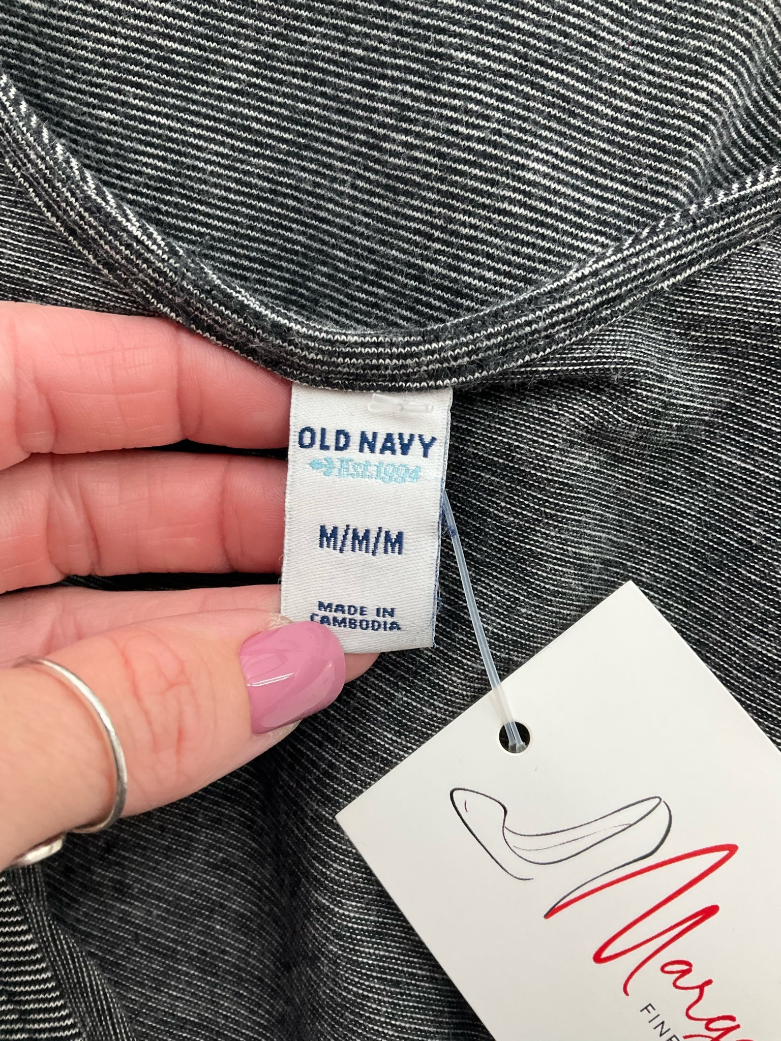 Old Navy Gray/Black Pinstripe Pre-Owned Ladies Dress - Size Medium