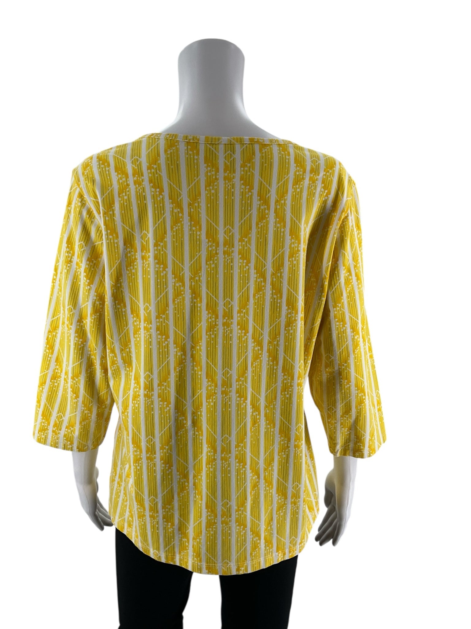 Christopher & Banks Yellow/White Print Pre-Owned Ladies Top - Size Large