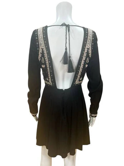 H&M Black Embroidered Pre-Owned Ladies Dress - Size 8