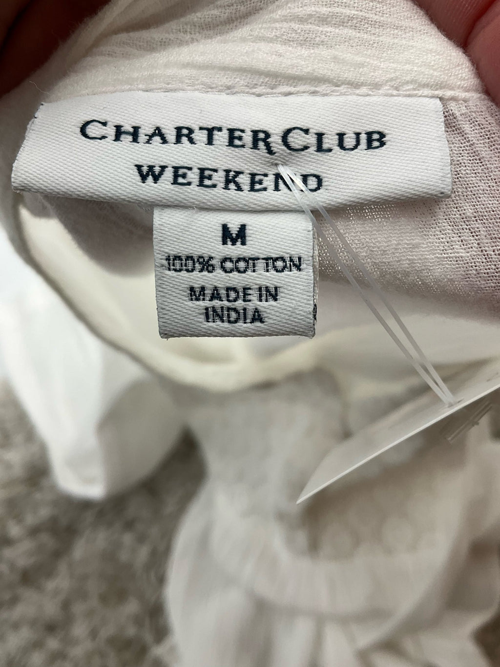 White solid casual top for women by Charter Club, size medium, featuring a relaxed fit and simple design.