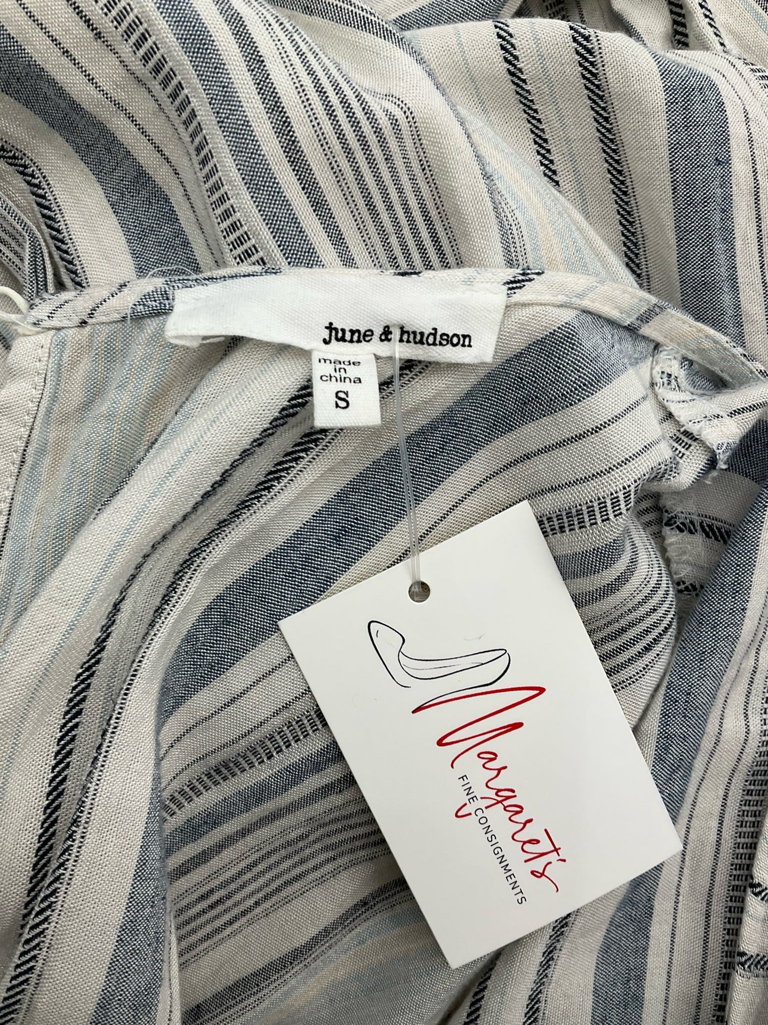 June & Hudson White/Blue Stripe Pre-Owned Ladies Jumpsuit - Size Small