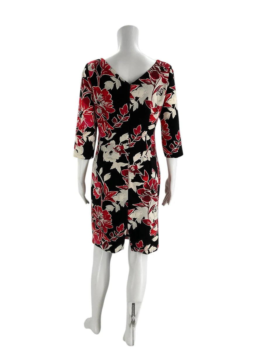 White House Black/Cream Red Floral Market Pre-Owned Dress - Size 6 Petite
