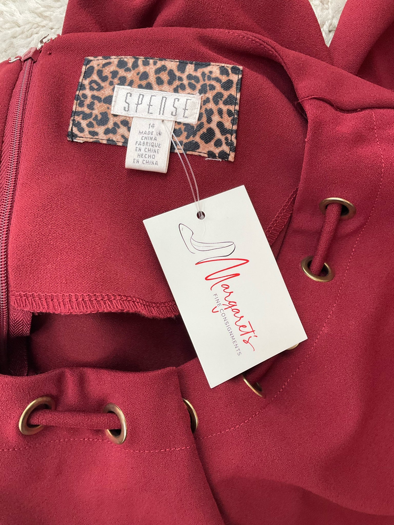 Spence Burgandy Solid Pre-Owned Ladies Dress - Size 14