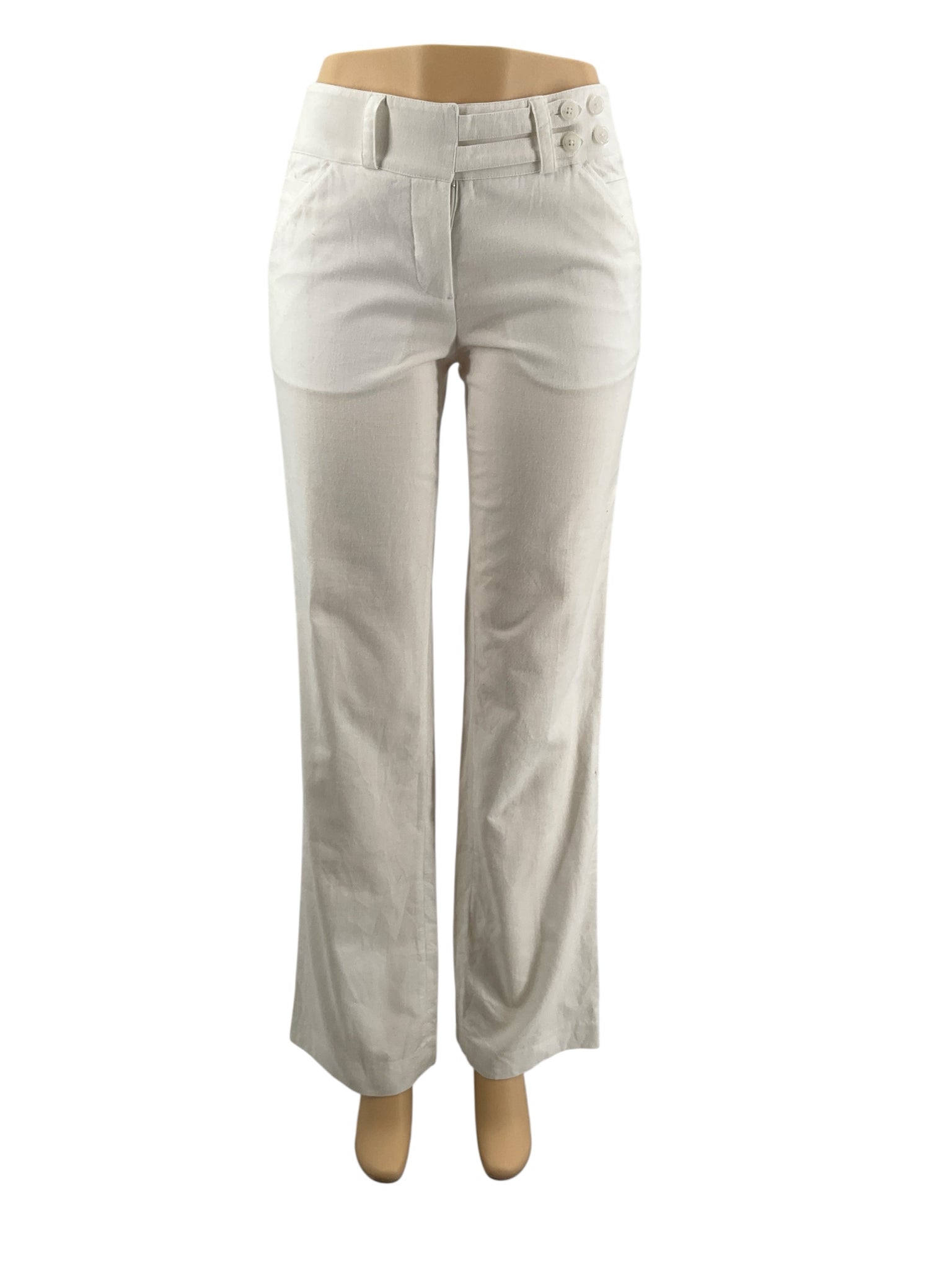 Robert Rodriguez white solid pre-owned ladies' wide leg flare trousers in size 4 with a nautical coastal style.
