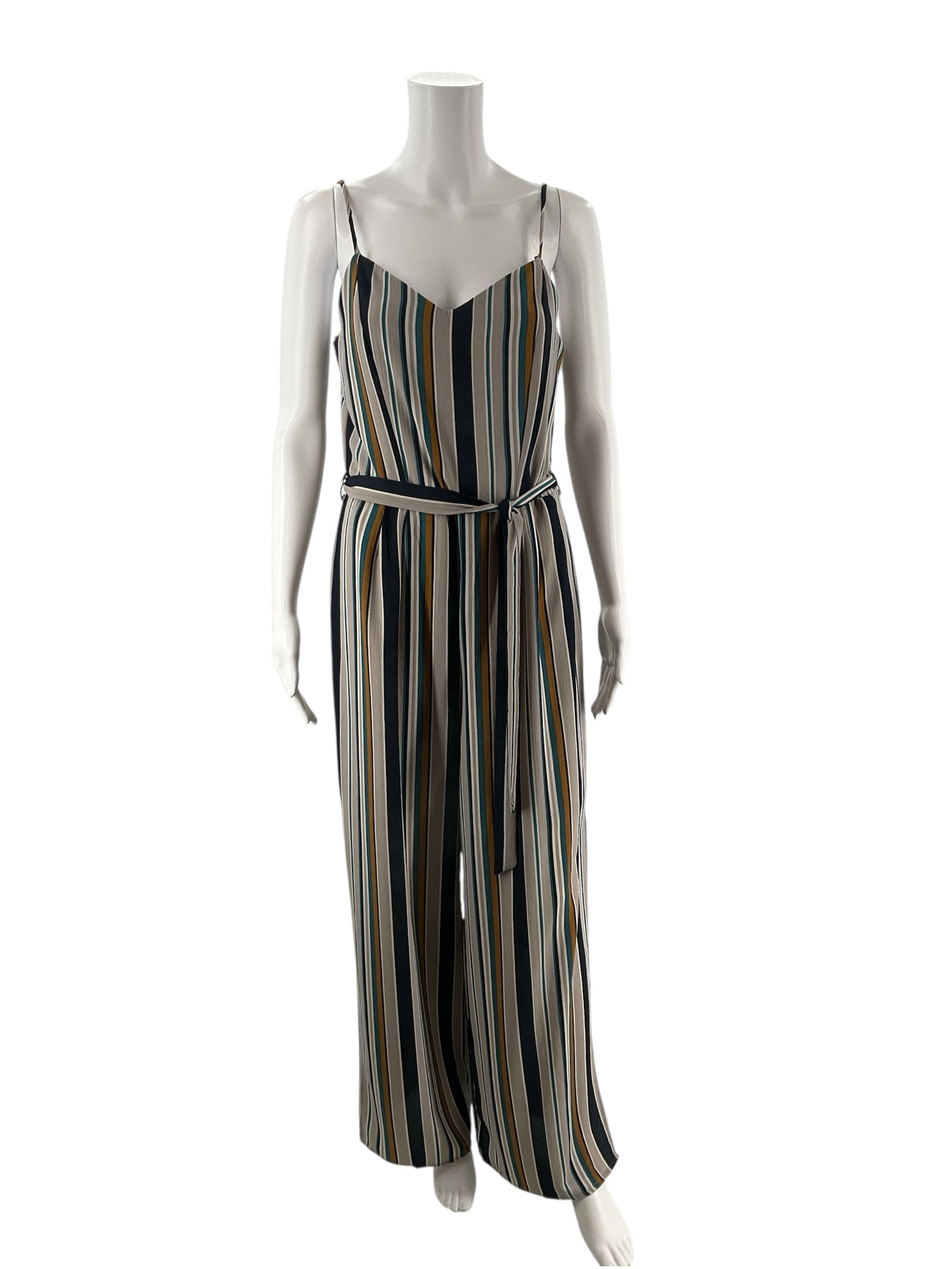Monteau Gray/Navy/Mustard Stripe Pre-Owned Ladies Jumpsuit - Size Large