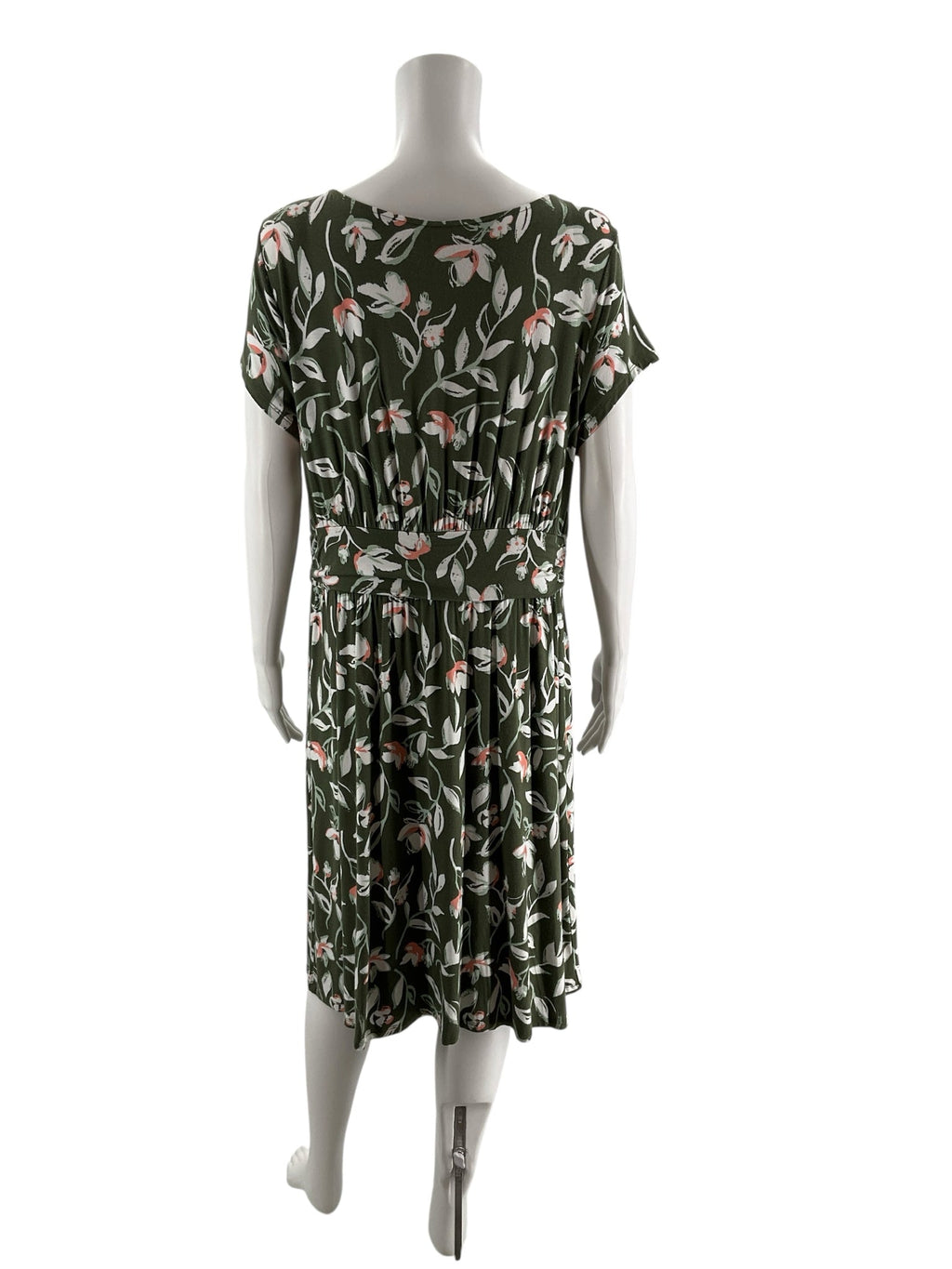 Croft & Barrow Olive/Peach/White Floral Pre-Owned Ladies Dress - Size Large