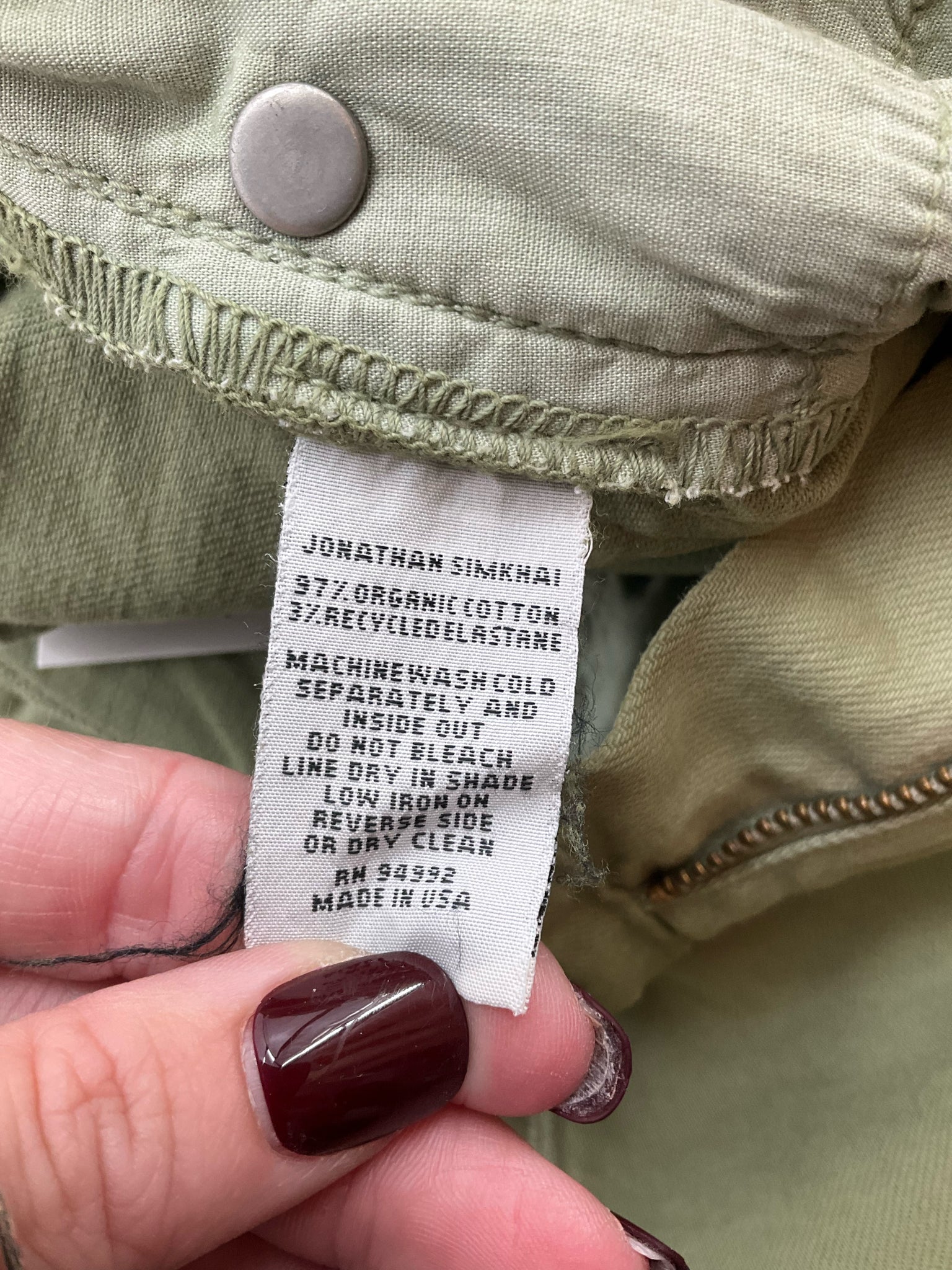 Jonathan Simkhai Olive Solid Pre-Owned Ladies Pants - Size 4