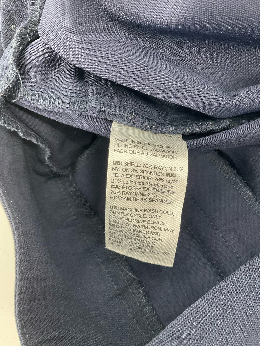 Chico's navy solid Bermuda shorts, size 12, pull-on style with flat front and stretchy fabric for comfort.