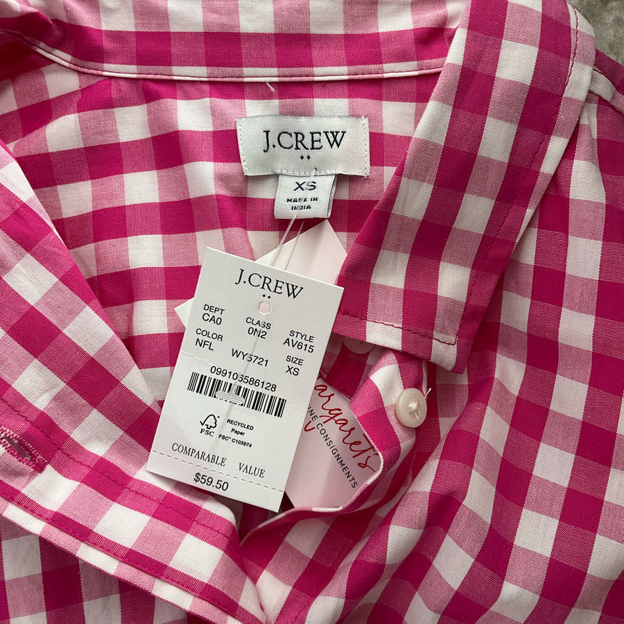 J Crew Pink/White Checkered Pre-Owned Ladies Casual Top - Size XS