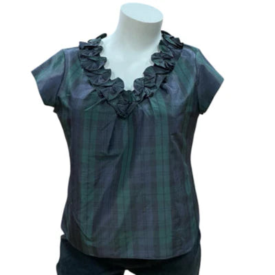 Talbots Green/Navy Plaid Pre-Owned Ladies New with Tags Top - Size 18