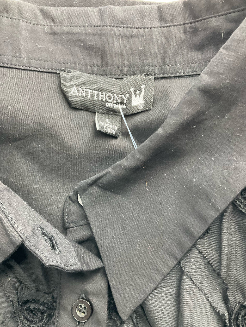 Anthony - Black Textured Pre-Owned Ladies Casual Top - Size Large