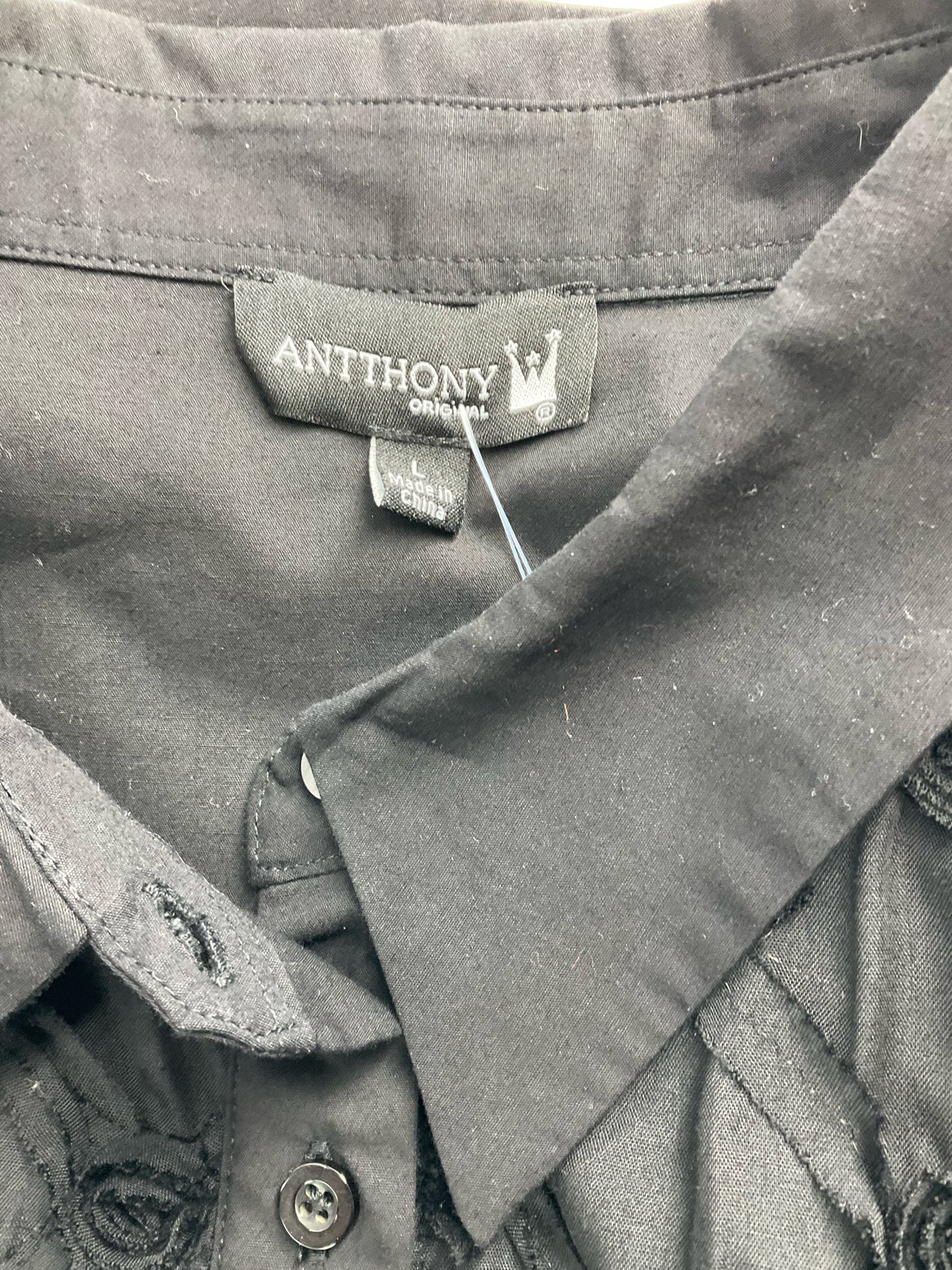 Anthony - Black Textured Pre-Owned Ladies Casual Top - Size Large