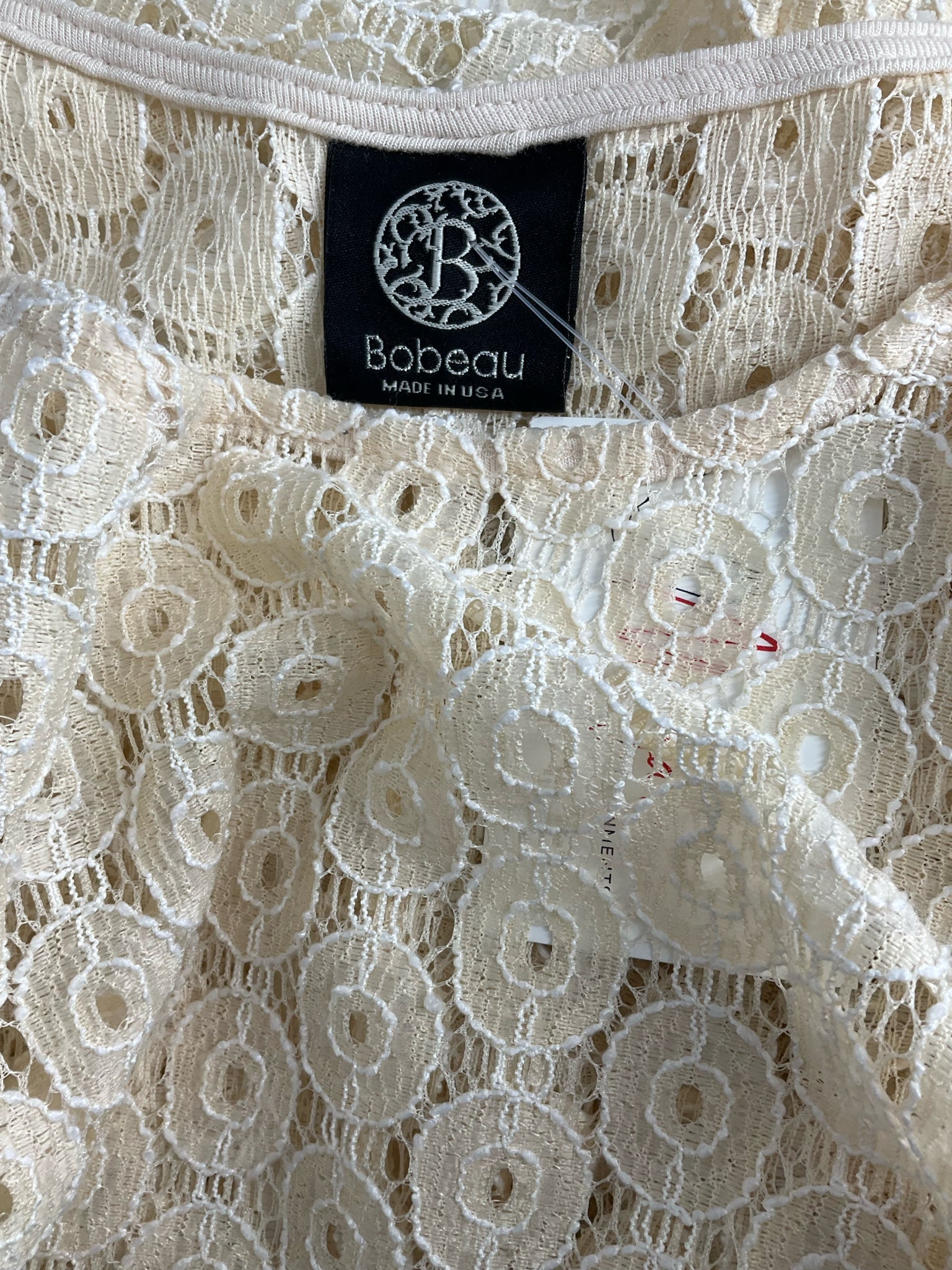 Bobeau - Cream Lace Pre-Owned Ladies Casual Top - Size Large
