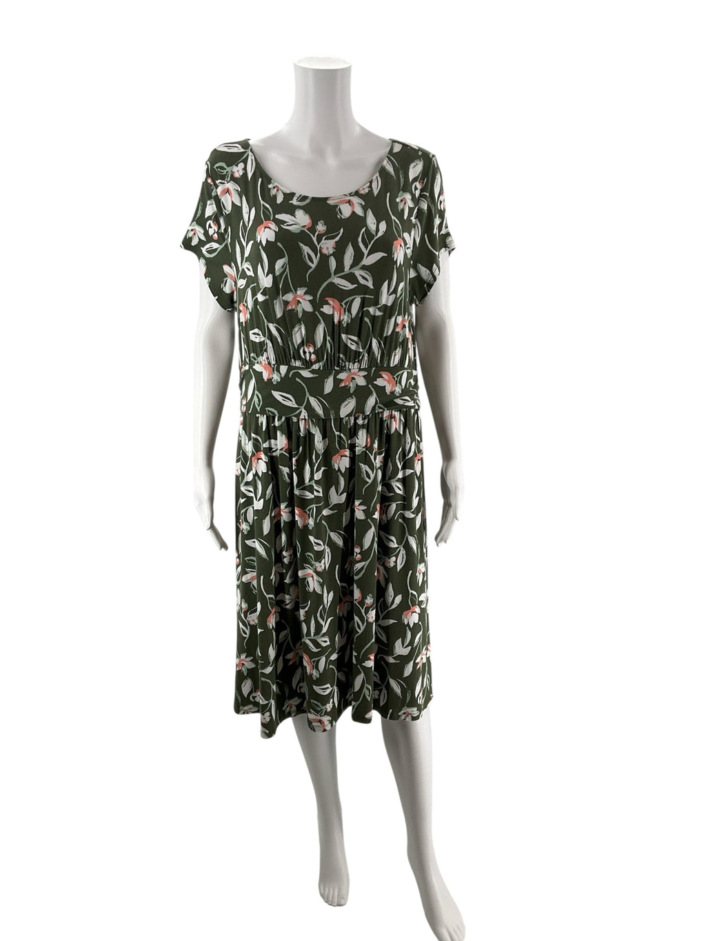 Croft & Barrow Olive/Peach/White Floral Pre-Owned Ladies Dress - Size Large