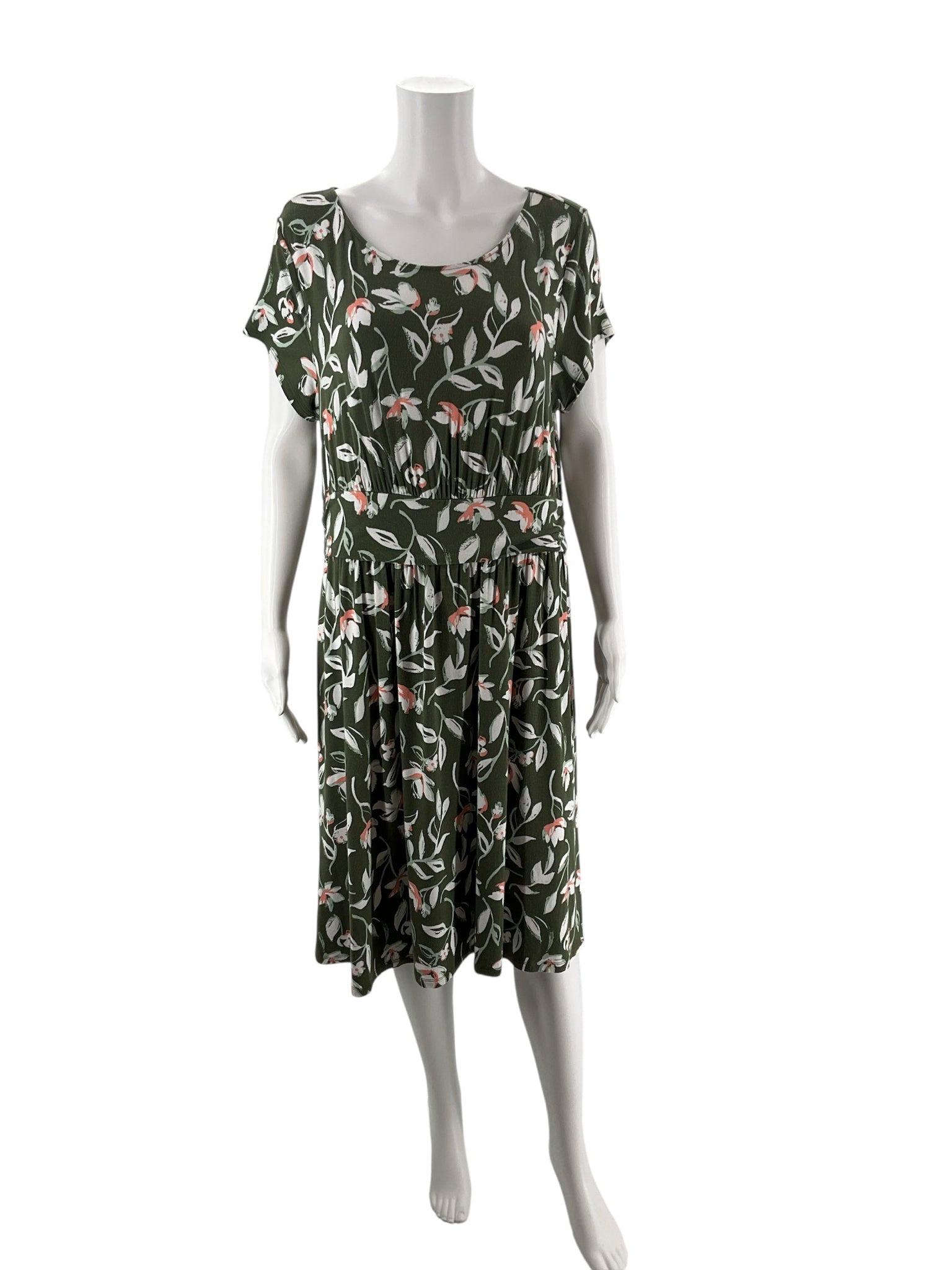 Croft & Barrow Olive/Peach/White Floral Pre-Owned Ladies Dress - Size Large