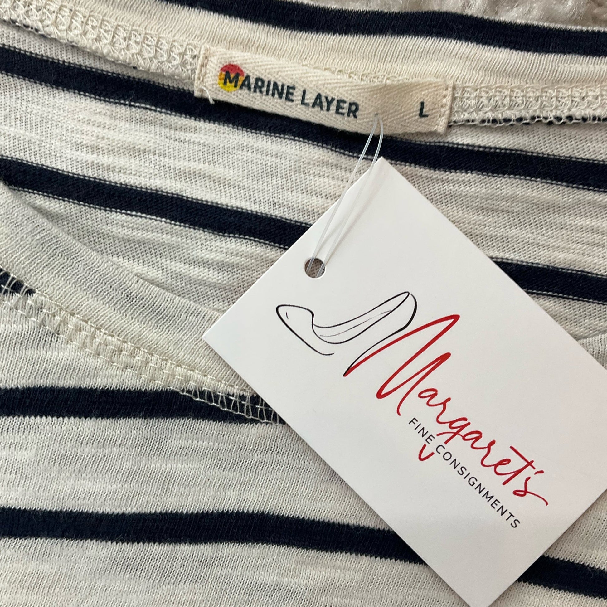 Marine Layer Cream/Navy Stripe Pre-Owned Ladies Top -  Size Large