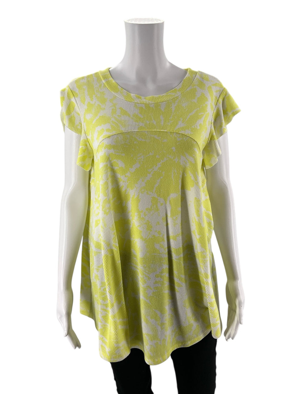 Bucket List - Yellow/White Waffle Tiedye Pre-Owned Ladies Top - Size Small