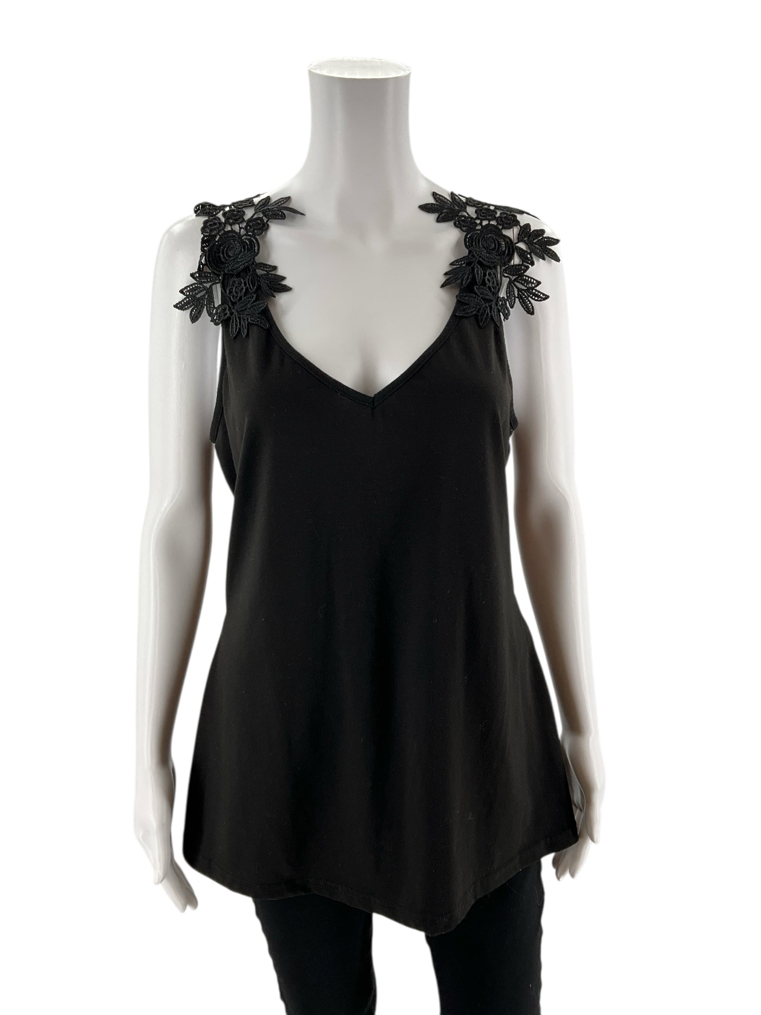 No Brand - Black Solid Pre-Owned Ladies Casual Top - Size Large