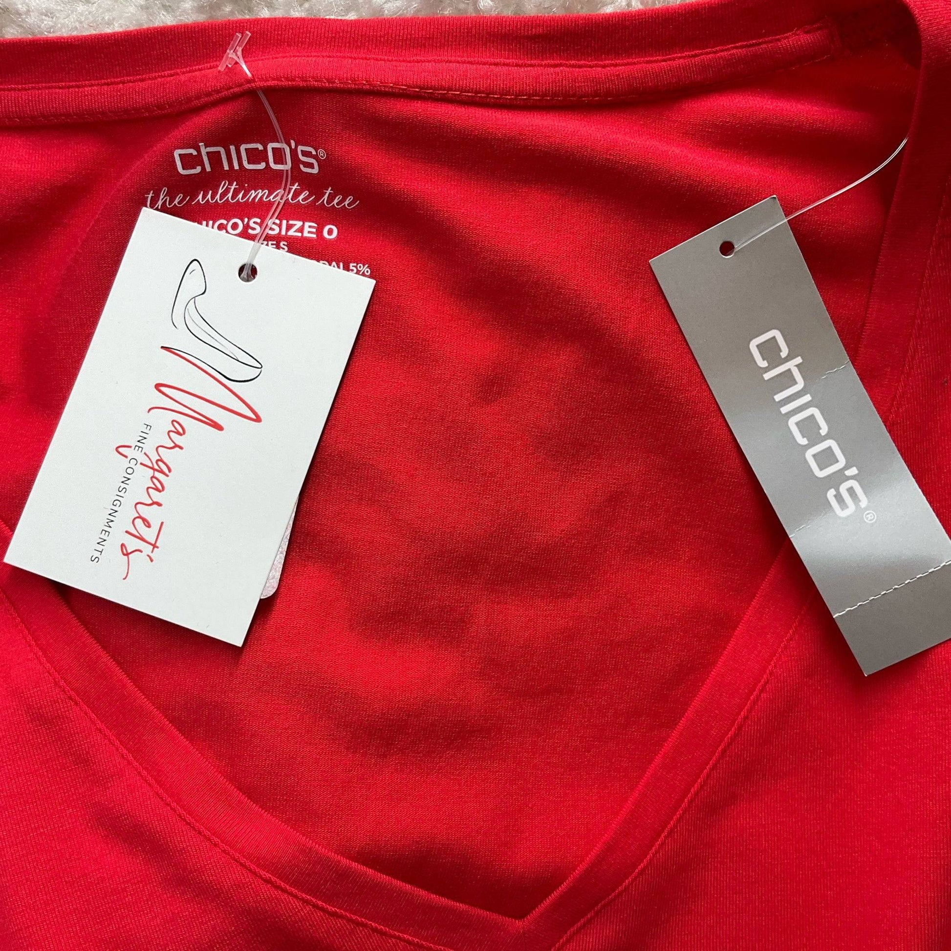 Chico Red Solid Pre-Owned Ladies New with Tags Top - Size Small - Margaret’s Fine Consignment