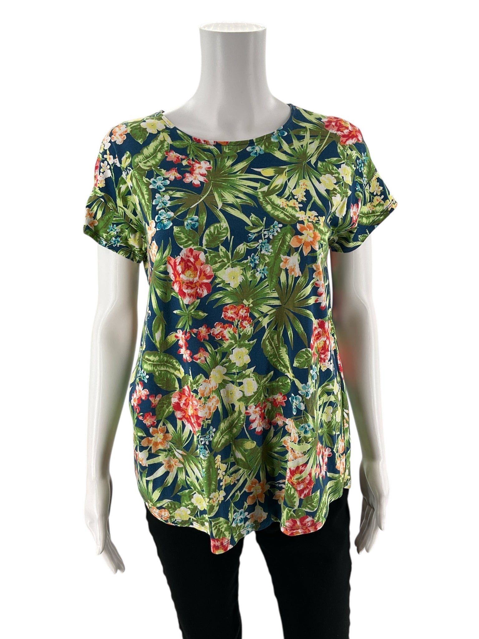 J Jill - Blue/Green/Orange Floral Pre-Owned Ladies Casual Top - Size Small