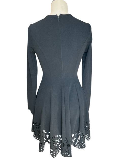 Back view of No Brand Dress Size Small from Margaret's Fine Consignments, showcasing zipper closure and flared skirt with cutout trim.