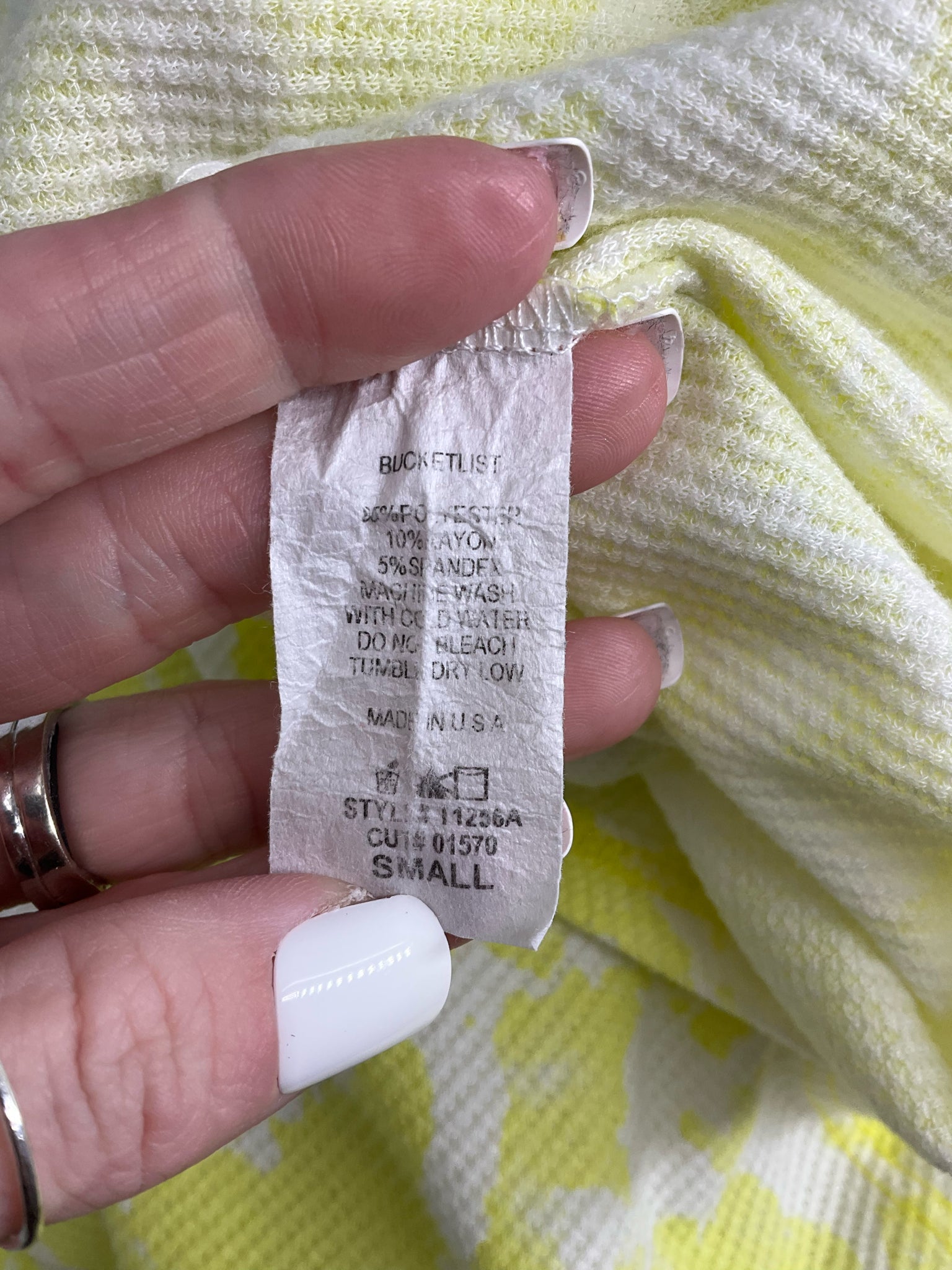 Bucket List - Yellow/White Waffle Tiedye Pre-Owned Ladies Top - Size Small