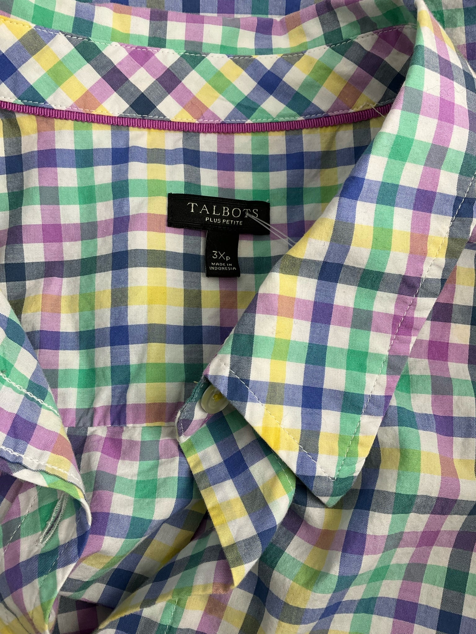 Talbots White/Blue/Green/Pink Checkered Ladies Casual Top -  Size 3X Petite