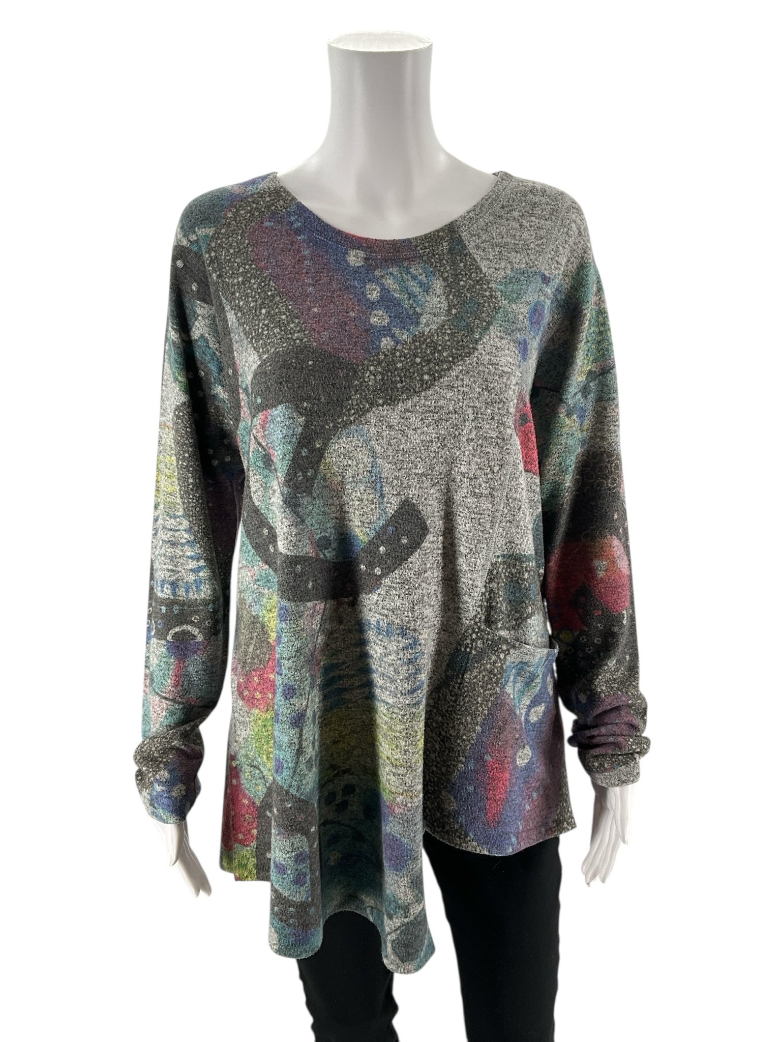 Inoah - gray/multi Print Pre-Owned Ladies Casual Top - Size Medium
