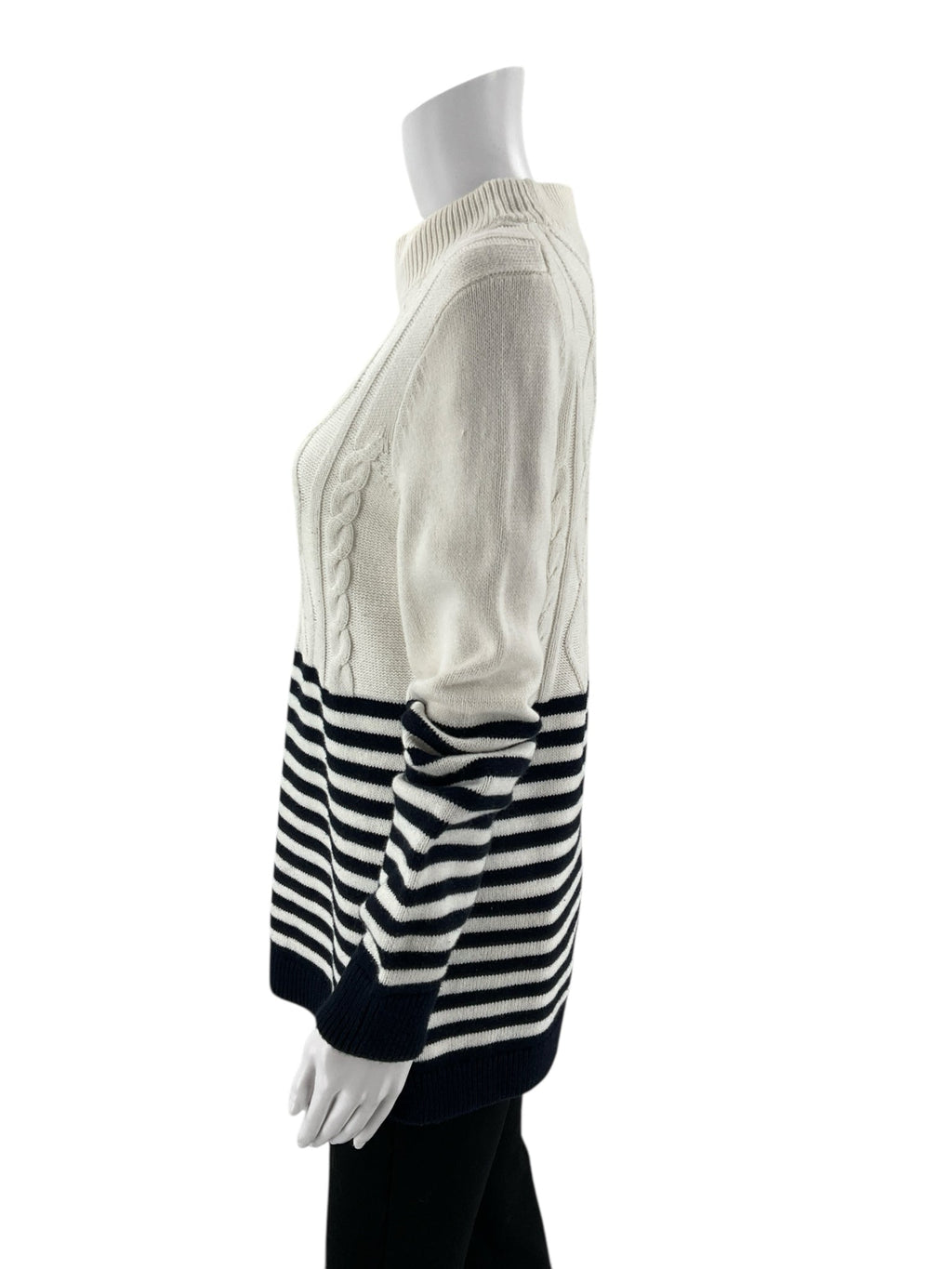 Talbots - Ecru/Navy Stripe Pre-Owned Ladies Casual Top - Size Medium