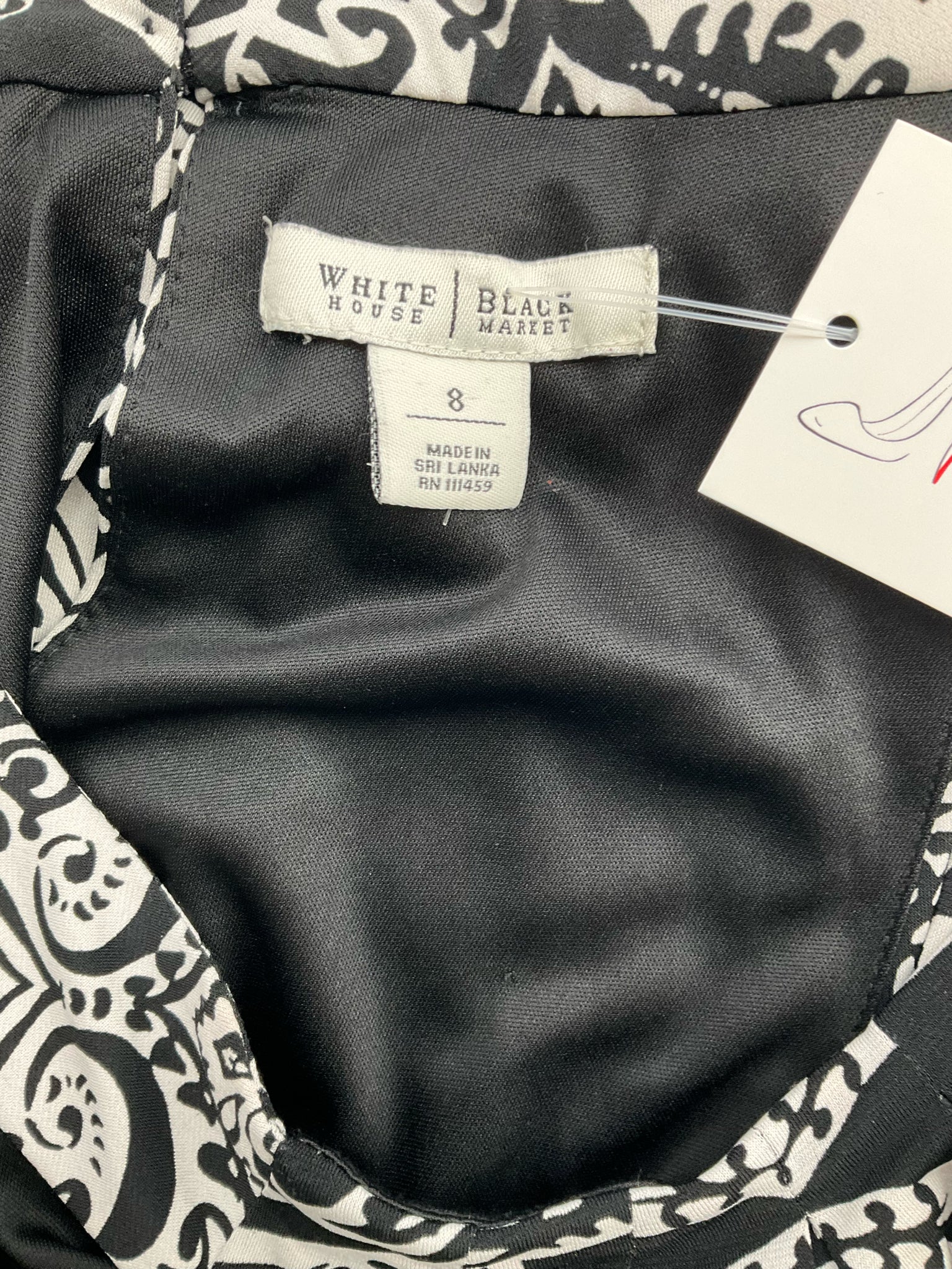 White House Black Market Black/White Print Pre-Owned Ladies Dress - Size 8