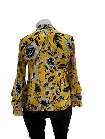 Eva Mendes Yellow/Green Floral Pre-Owned Ladies Top - Size Large