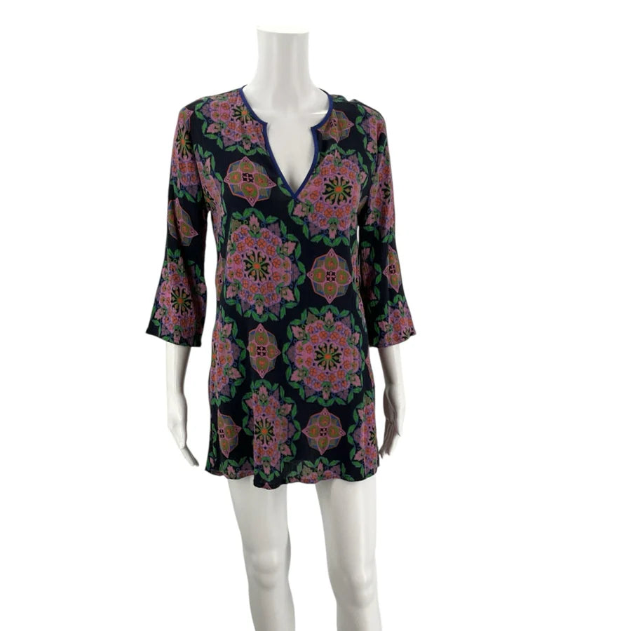 J.Crew Navy, Pink & Green Medallion Print Cotton Tunic Dress – Size XS, Excellent Condition