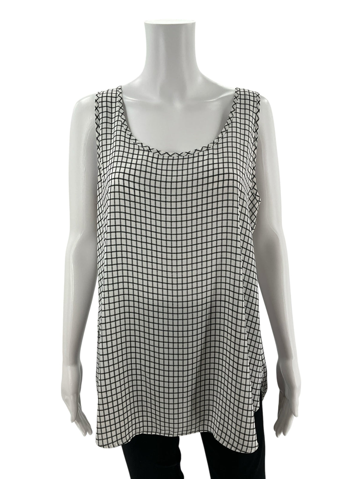Loft White/Black Checkered Pre-Owned Ladies Top - Size Large Petite