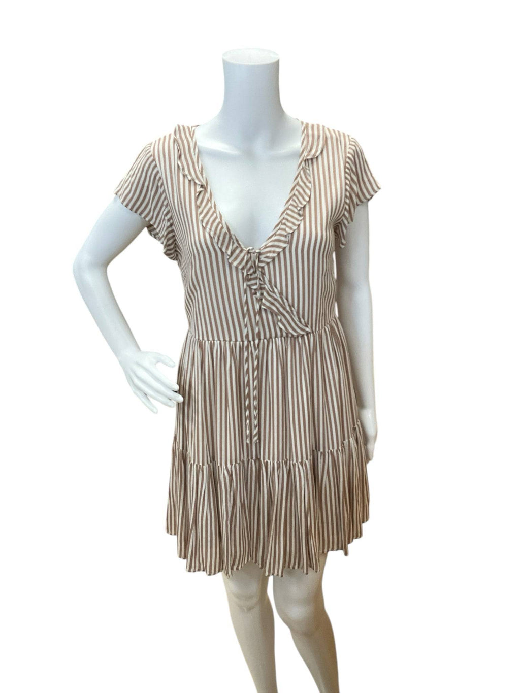 Altered State Taupe/White Stripe Pre-Owned Ladies Dress – Size XS - Margaret’s Fine Consignment