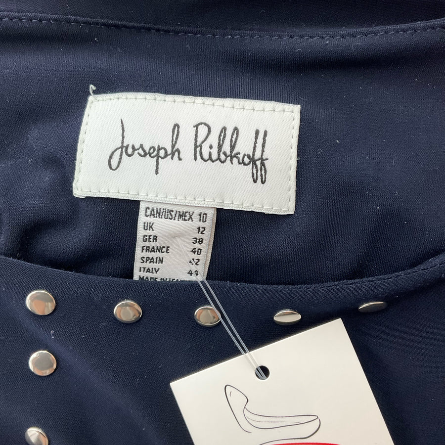 Joseph Ribkoff Navy Studded Keyhole Top – Size 10, Excellent Pre-Owned