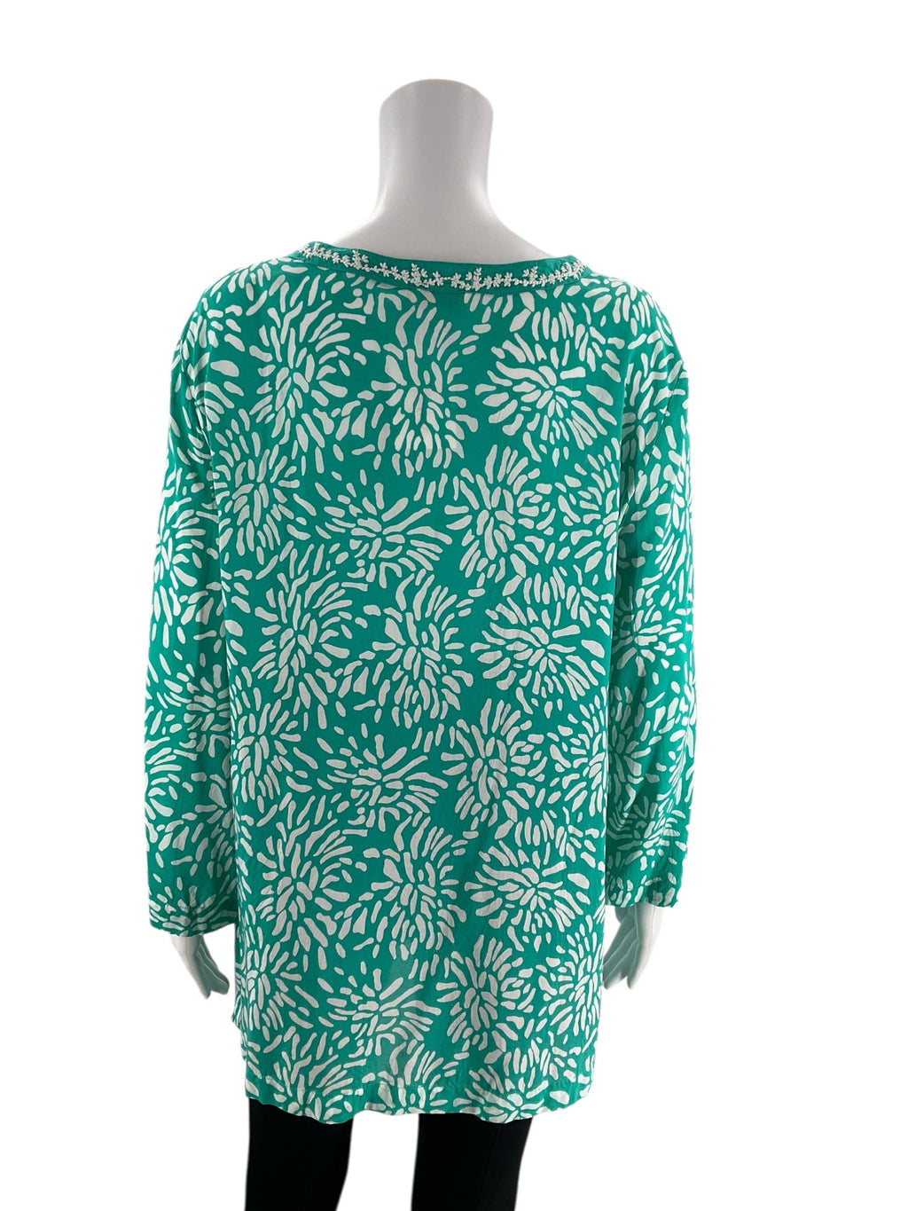 Charter Club Green/White Print Pre-Owned Ladies Casual Top - Size Large - Margaret’s Fine Consignment